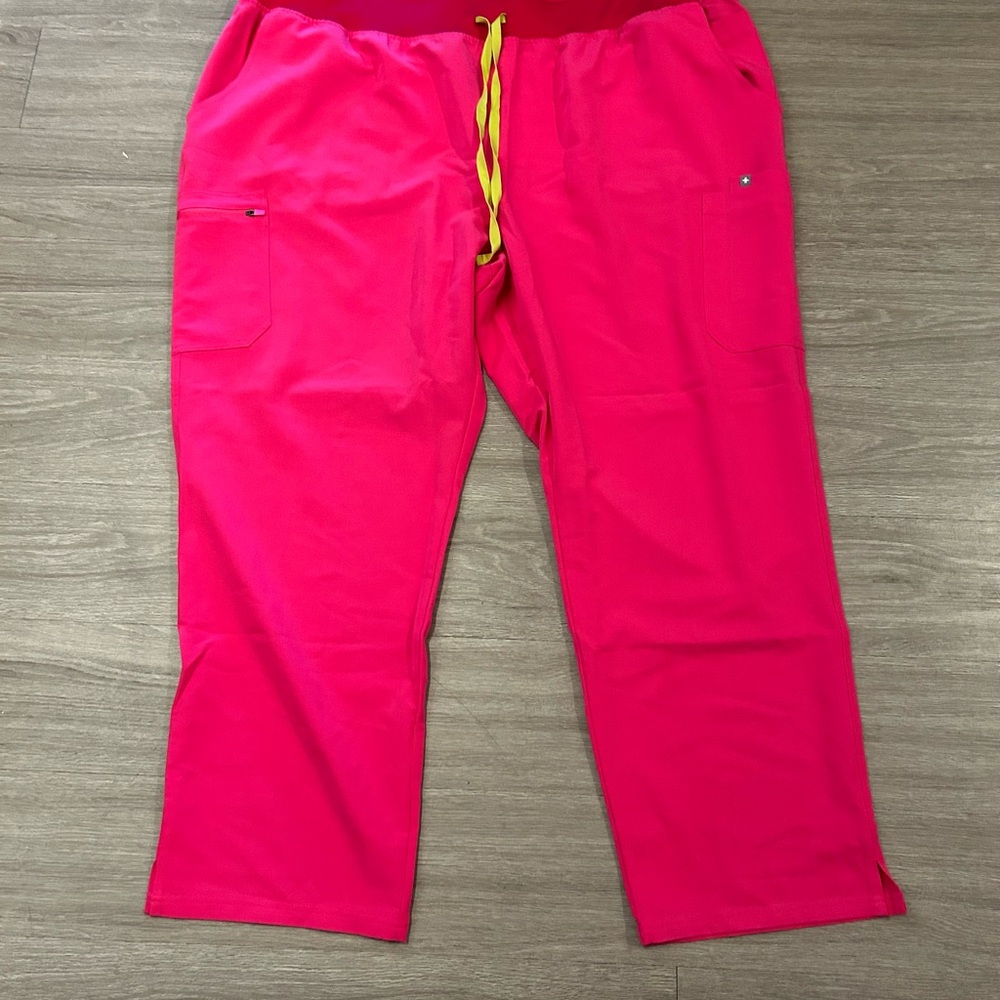 FIGS High-Waist Leggings in Hot Pink with Lime Drawstrings
